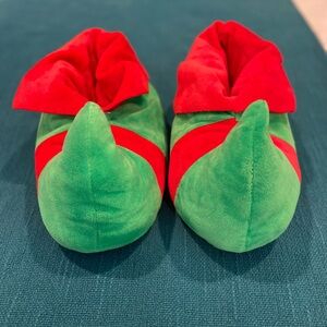 Christmas Elf Slippers | Red & Green Plush | One Size / Unisex
